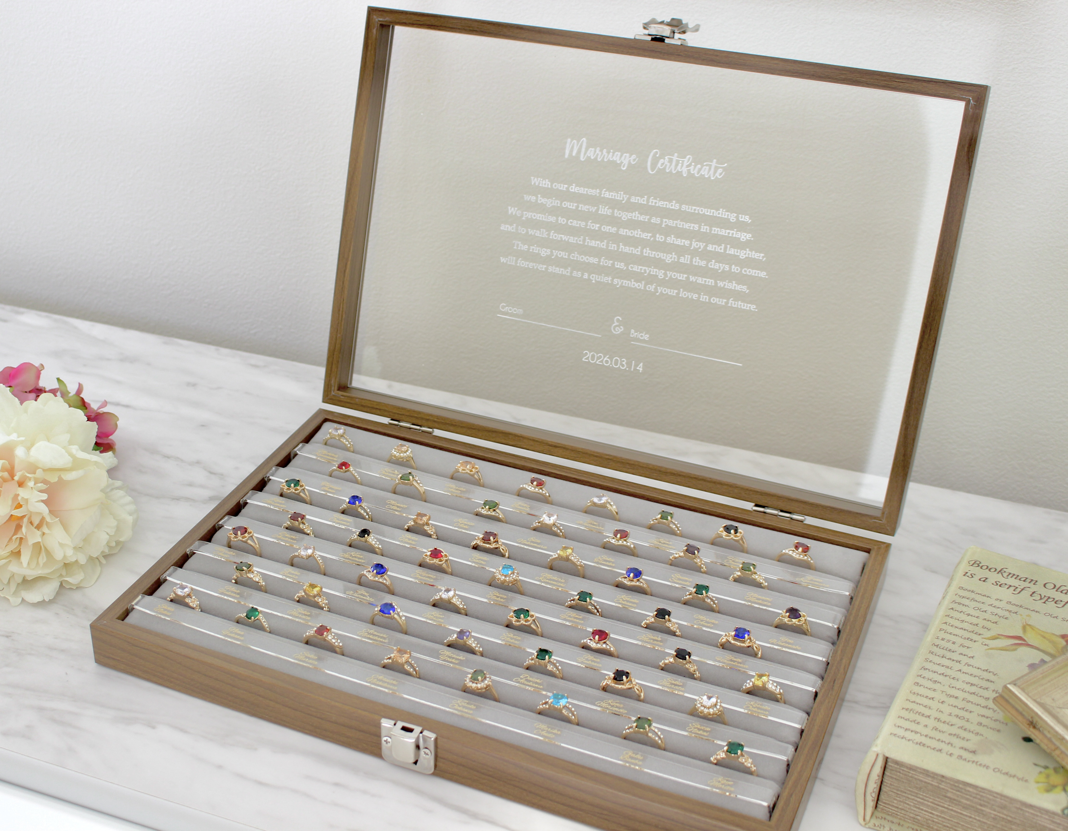 指輪で完成する 結婚証明書／リングディスプレイフレーム　20〜80名　ゲスト参加型　人前式