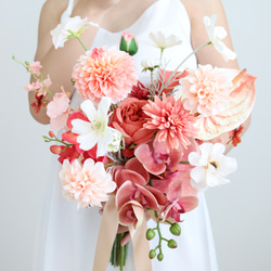 バーガンディとオレンジのシックブーケ＆ブートニア 完成品