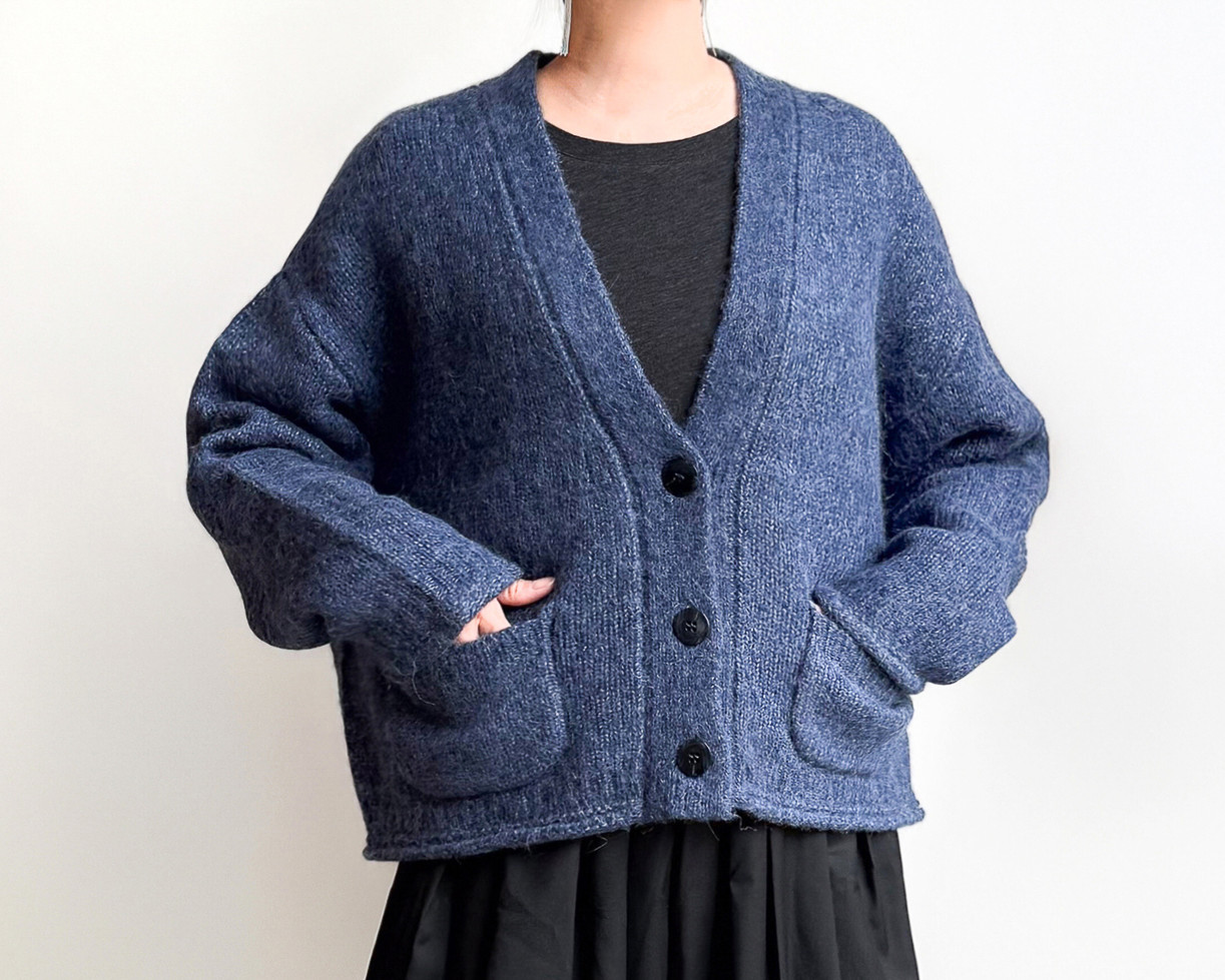 【特別価格】極暖★アルパカ混で驚くほどしっとり柔らか！ふわふわカーディガン /大人ブルー/数量限定！上質ニット