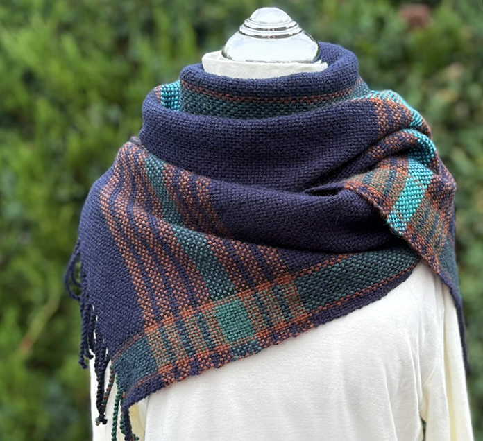 あたたか手織りマフラー メリノウール クリアネイビー