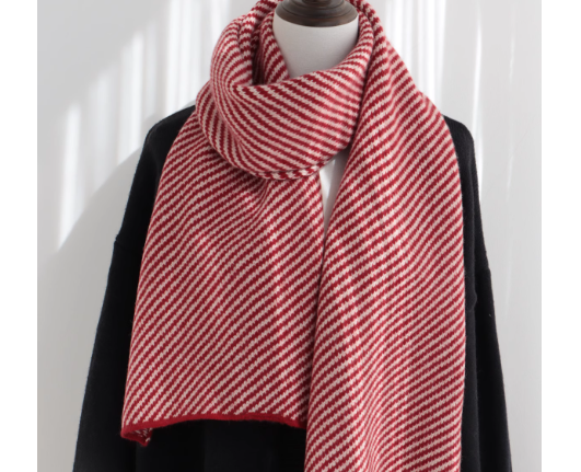 秋冬.100%ウール ストライプ マフラー ふわ軽量で暖かい 新作 手織り　２WAY巻き方マフラー 通学通勤  ‌