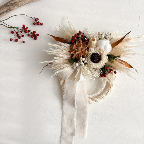 お正月2026】ナチュラルドライフラワーの上品なしめ飾り｜お正月飾り