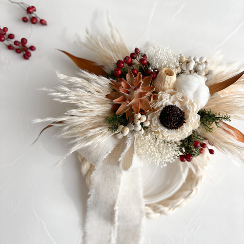 お正月2026】ナチュラルドライフラワーの上品なしめ飾り｜お正月飾り