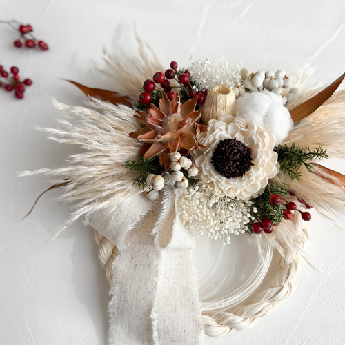 お正月2026】ナチュラルドライフラワーの上品なしめ飾り｜お正月飾り