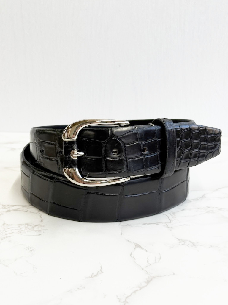 日本製　クロコダイル　マット仕上げ　40㎜巾　上質　ベルト　フリーサイズ　ワニ革　エキゾチックレザー