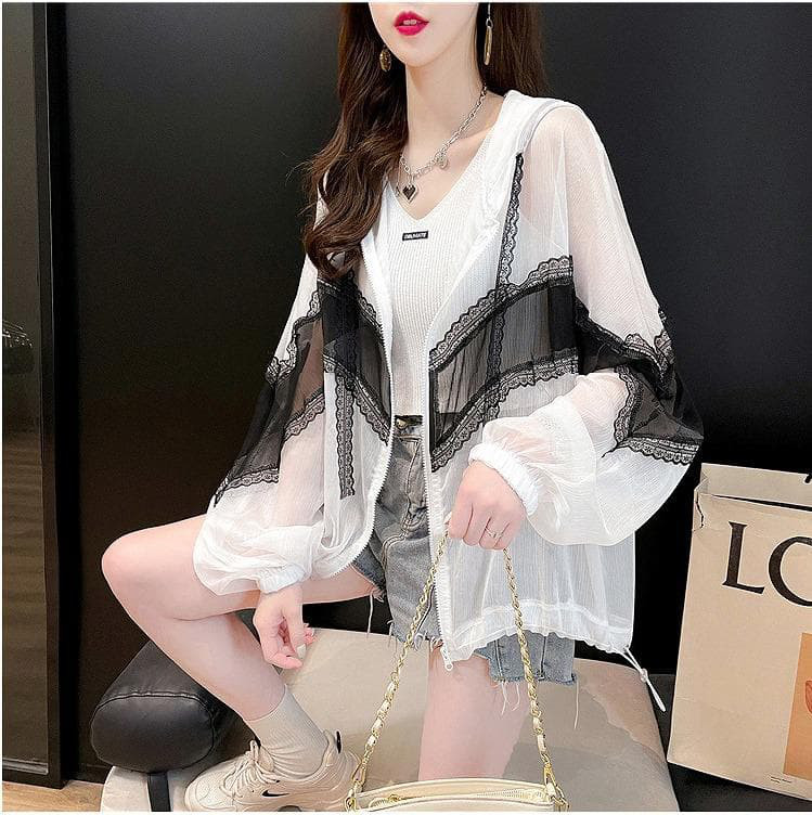 大きいサイズ レディース 薄手　パーカー　シアー　春夏 秋 新品 長袖　レース