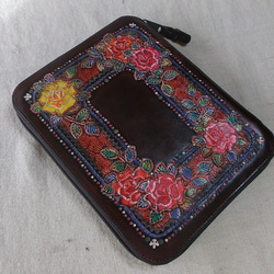 L型ファスナータイプロングウォレット　刻印＆拭き染め　牛革 L型ファスナータイプのロングウォレット 牛革 刻印＆拭き染め L型