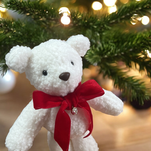 ふわもこ】しろクマのぬいぐるみ 赤いリボンのホワイトベア ぬいぐるみ