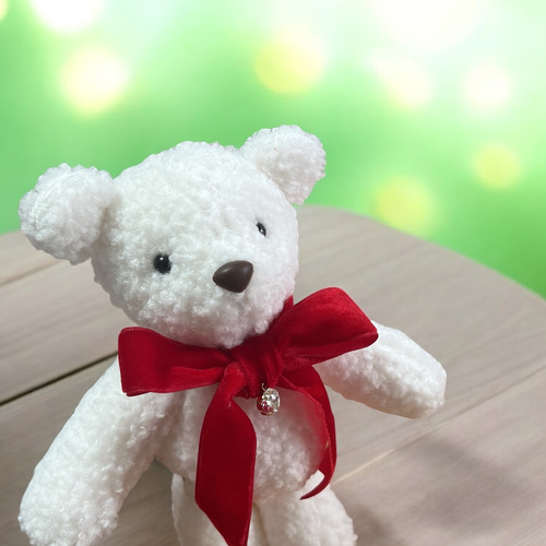 ふわもこ】しろクマのぬいぐるみ 赤いリボンのホワイトベア ぬいぐるみ