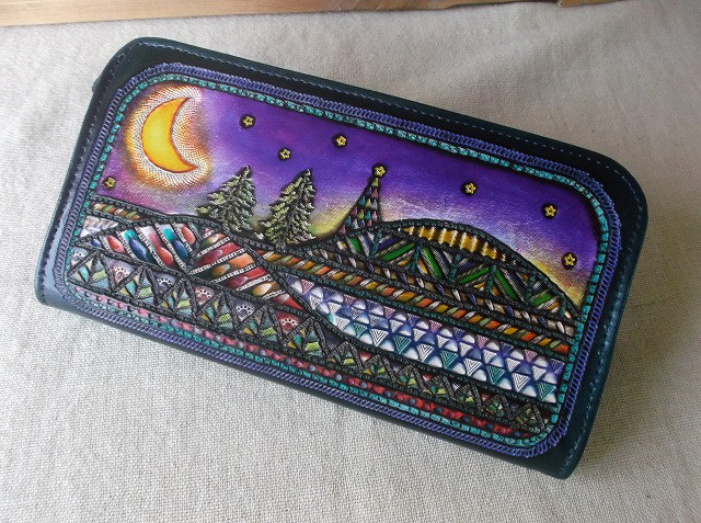 L型ファスナータイプのロングウォレット　牛革　刻印＆拭き染め