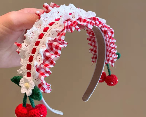 さくらんぼ×ギンガムチェック レースヘッドバンド｜ハンドメイド発箍