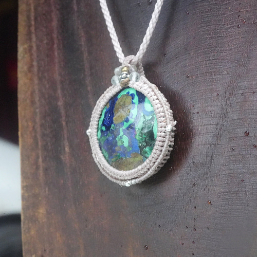 地球模様☆アズロマラカイト マクラメネックレス2216 ネックレス