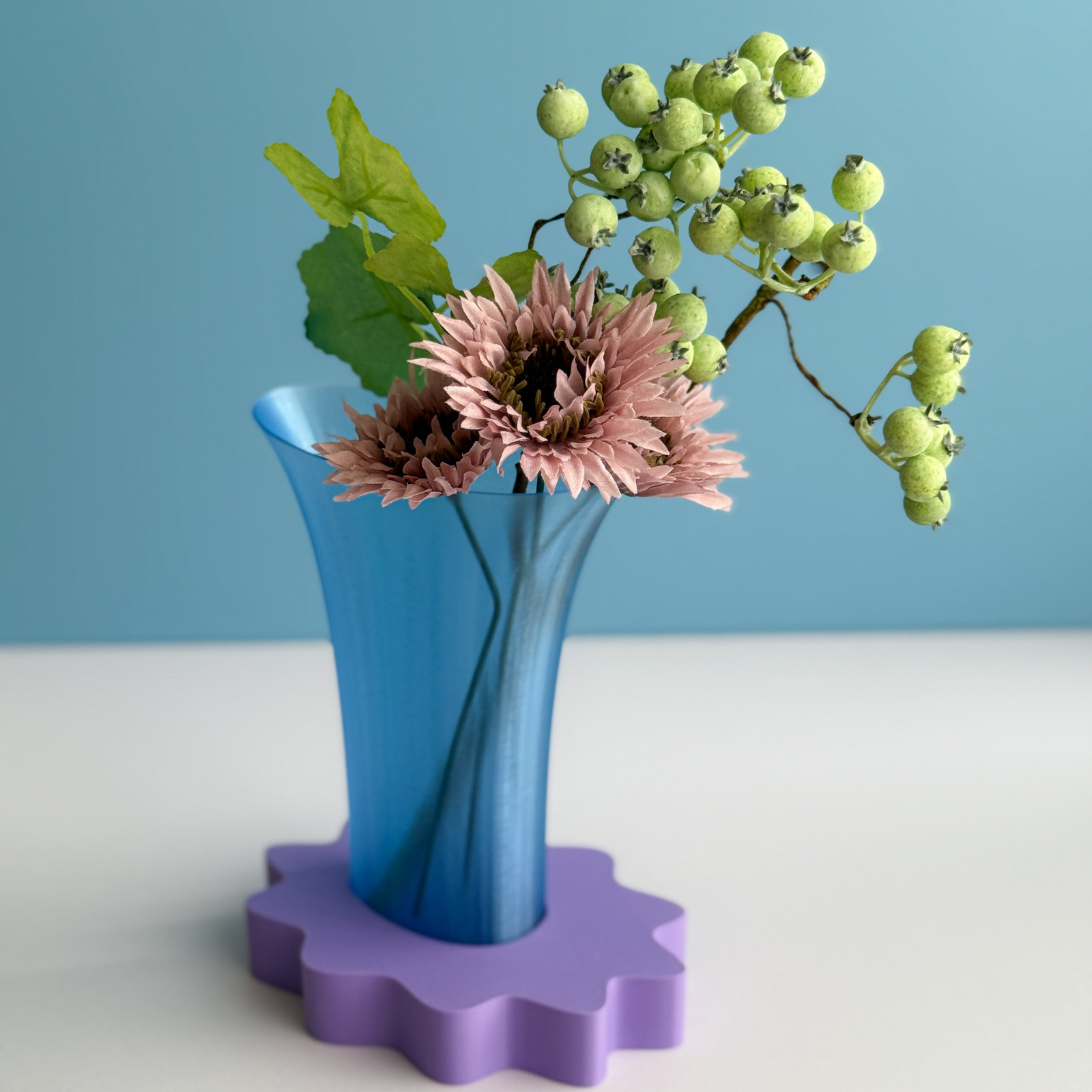 Flare Vase/ Wavy Plate｜フラワーベース（カラー:ブルー）と選べるプレートのセット