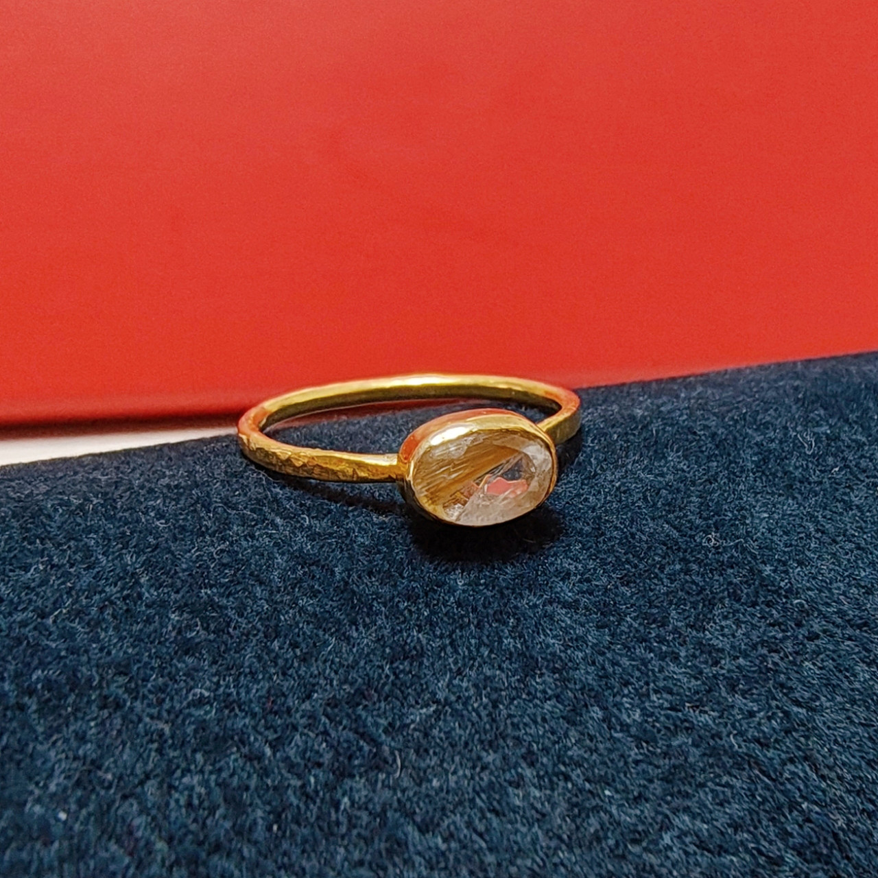 【一点物】5号 ルチルクォーツ ゴールドリング 4月 誕生石 天然石 シルバー925 SV925 石留め 鏡面