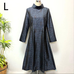 着物リメイク 花柄ワンピース 大島紬 2WAY Aライン プリンセスライン