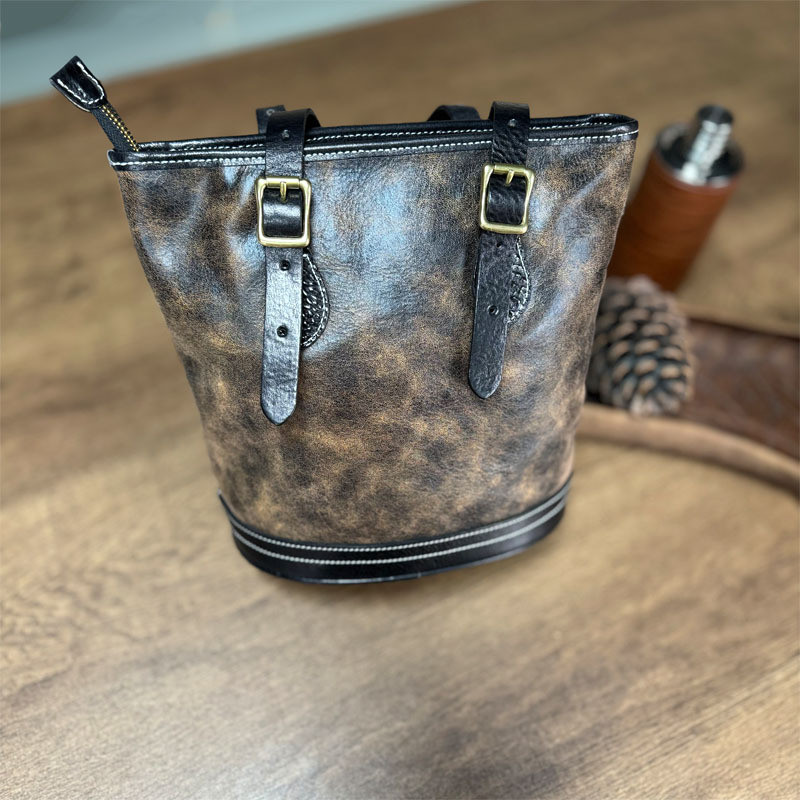 復古本革ハンドバッグ レディースバケットバッグ（カジュアル・トート）