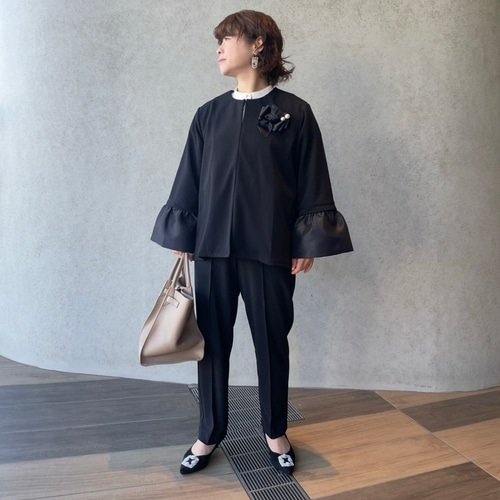 set【小柄S】2way 上品ジャケット＆美脚ストレッチパンツスーツ 黒