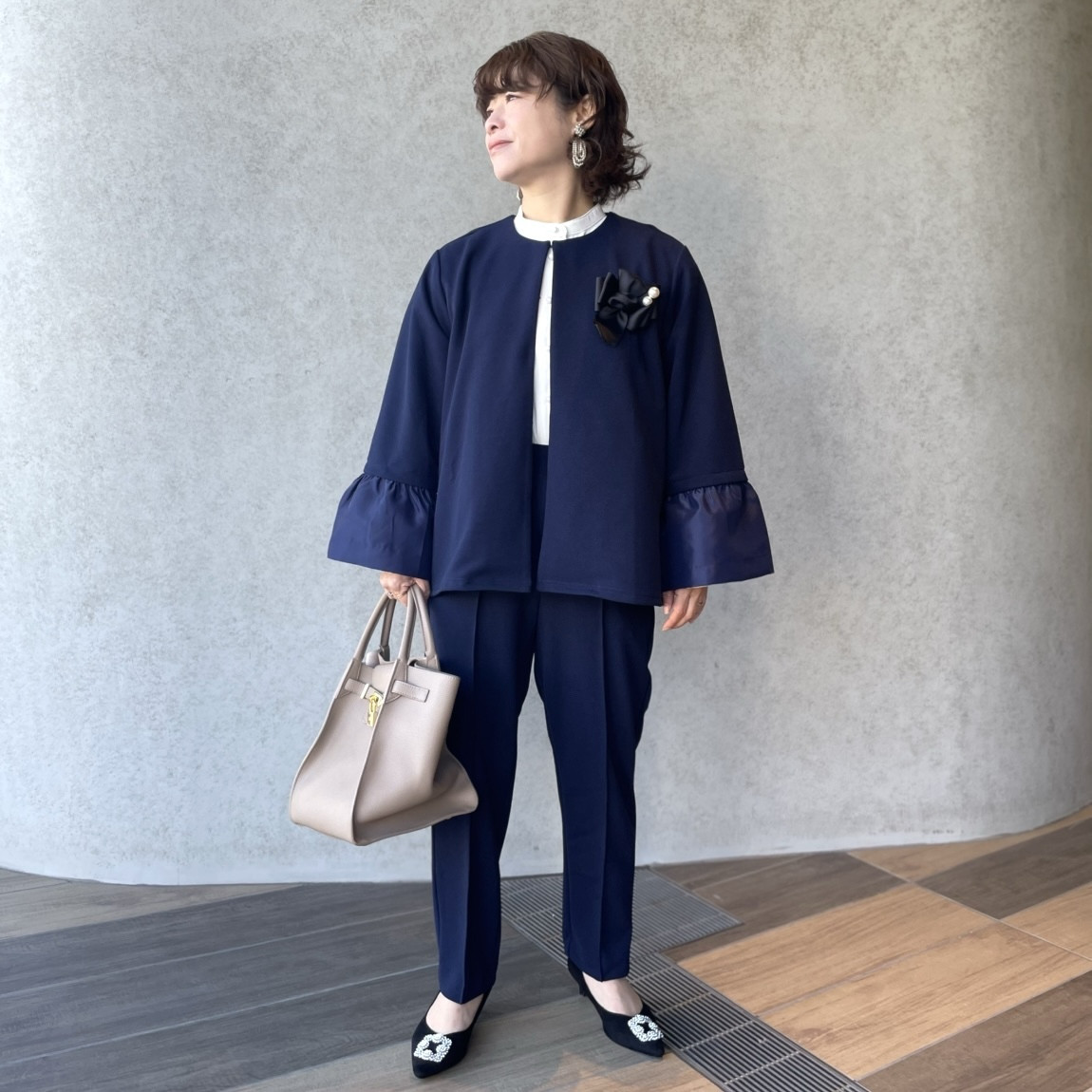 set【小柄S】2way 上品ジャケット＆美脚ストレッチパンツスーツ 紺■フォーマル 卒業 KMC-783 925434