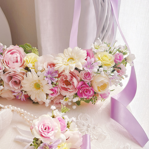 ラプンツェル パステルカラーのリースブーケ ウエディングブーケ（造花