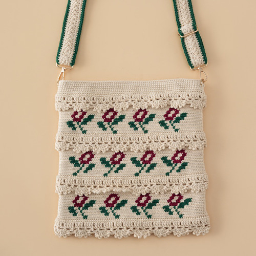 手作り 毛糸 刺繍 かぎ針編み ショルダーバッグ【コントラストカラー
