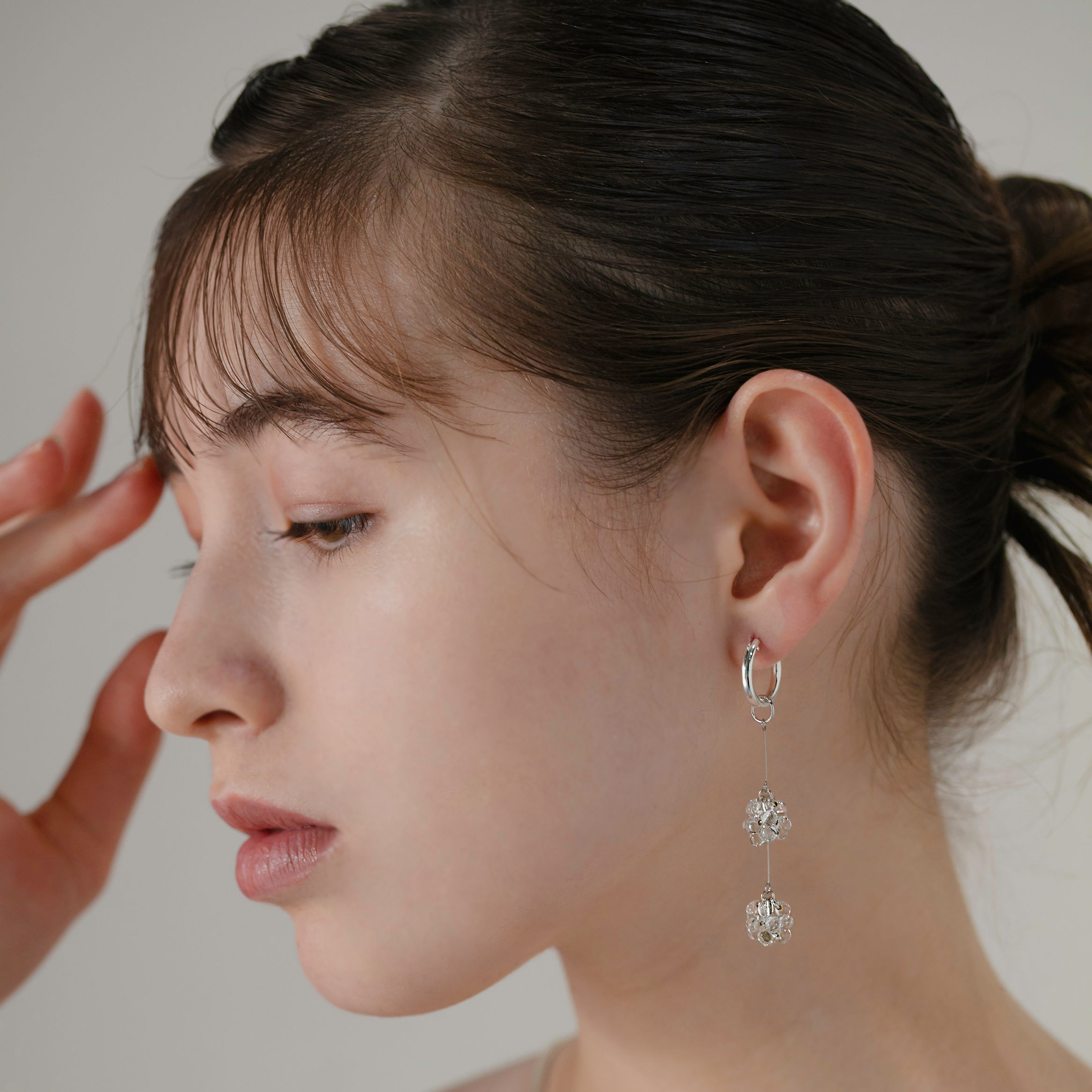 《全3種》選べる2連ロングフープ2wayピアス　ガラス