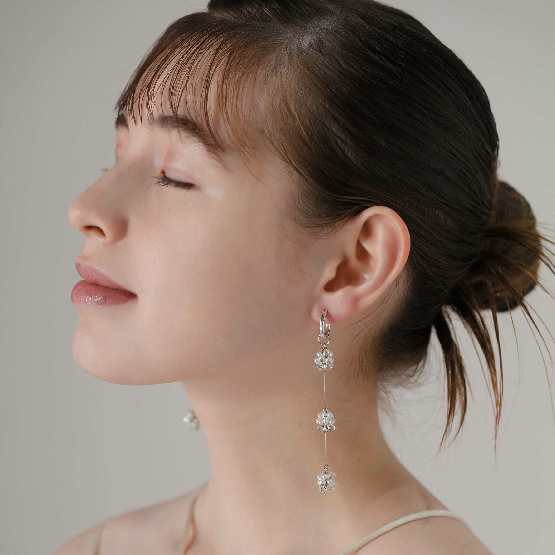 《全3種》選べる3連ロングフープ2wayピアス　パール・シルバー