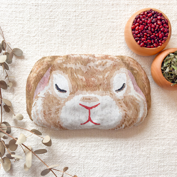 手刺繍入あずき/小豆のアイピロー【うさことカモミール】 大人気のアニマルシリーズ《よもぎ入り》うさぎのあずきアイピロー
