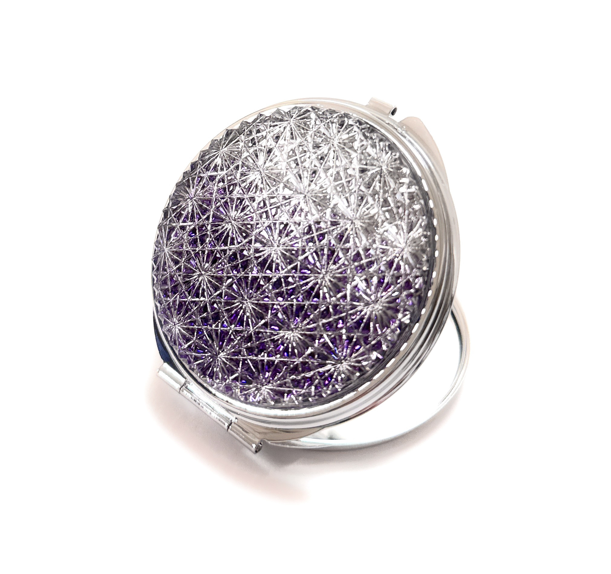 「最高最善・明るい未来」東京切子コンパクトミラー　光綾　～ひかりあや～　紫　Silver