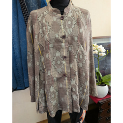 企業旗の柿渋染めチュニック 古布リメイク チュニック 着物リメイク