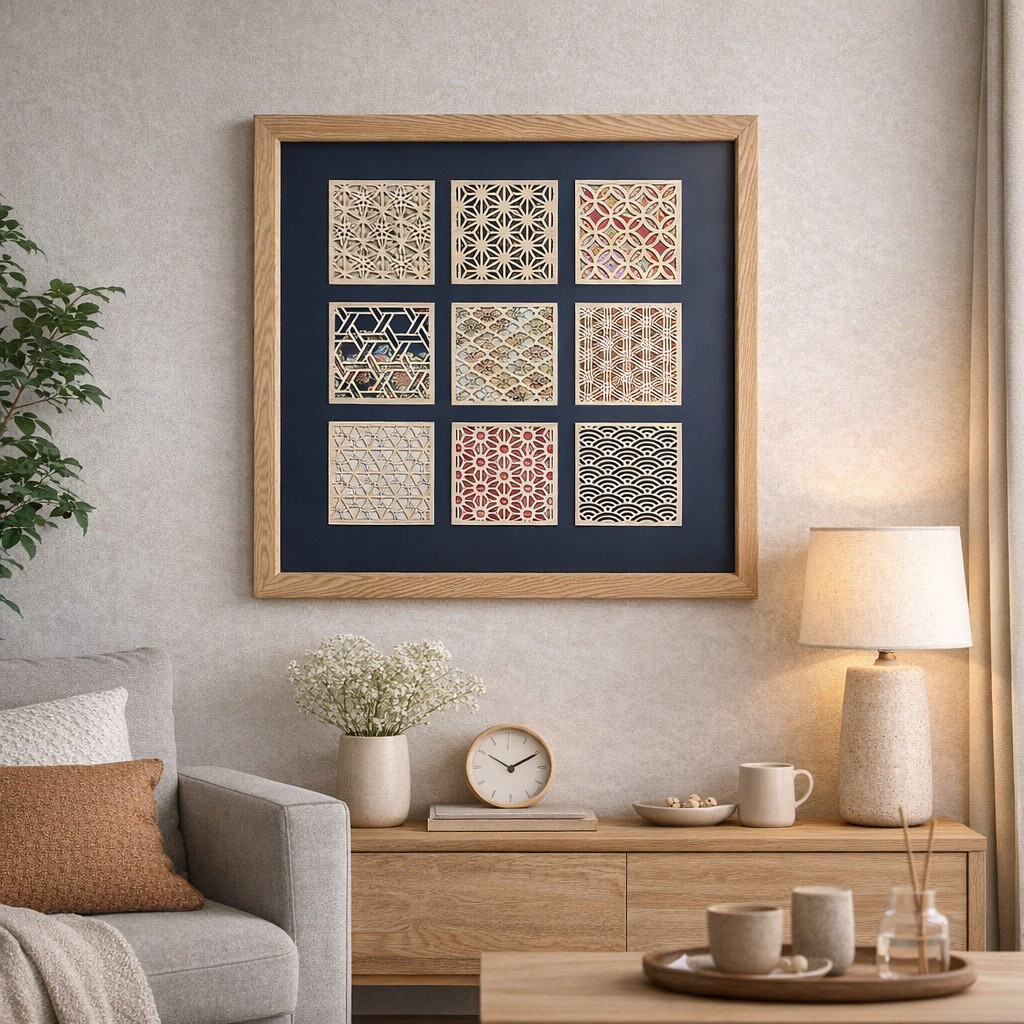 和の美を一枚に。レーザー組子金襴張り額縁大