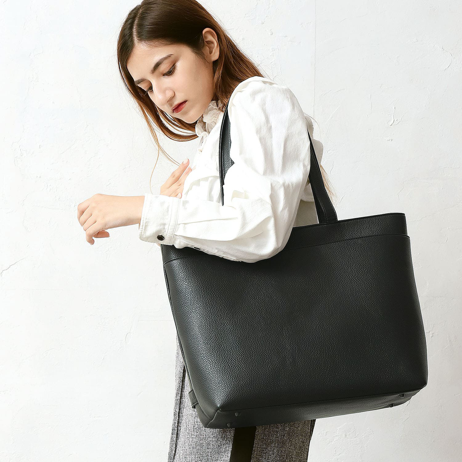 トートバッグ メンズ レザー ビジネス カジュアル 大容量 24L スキミング防止 シンセティックレザー / PT1