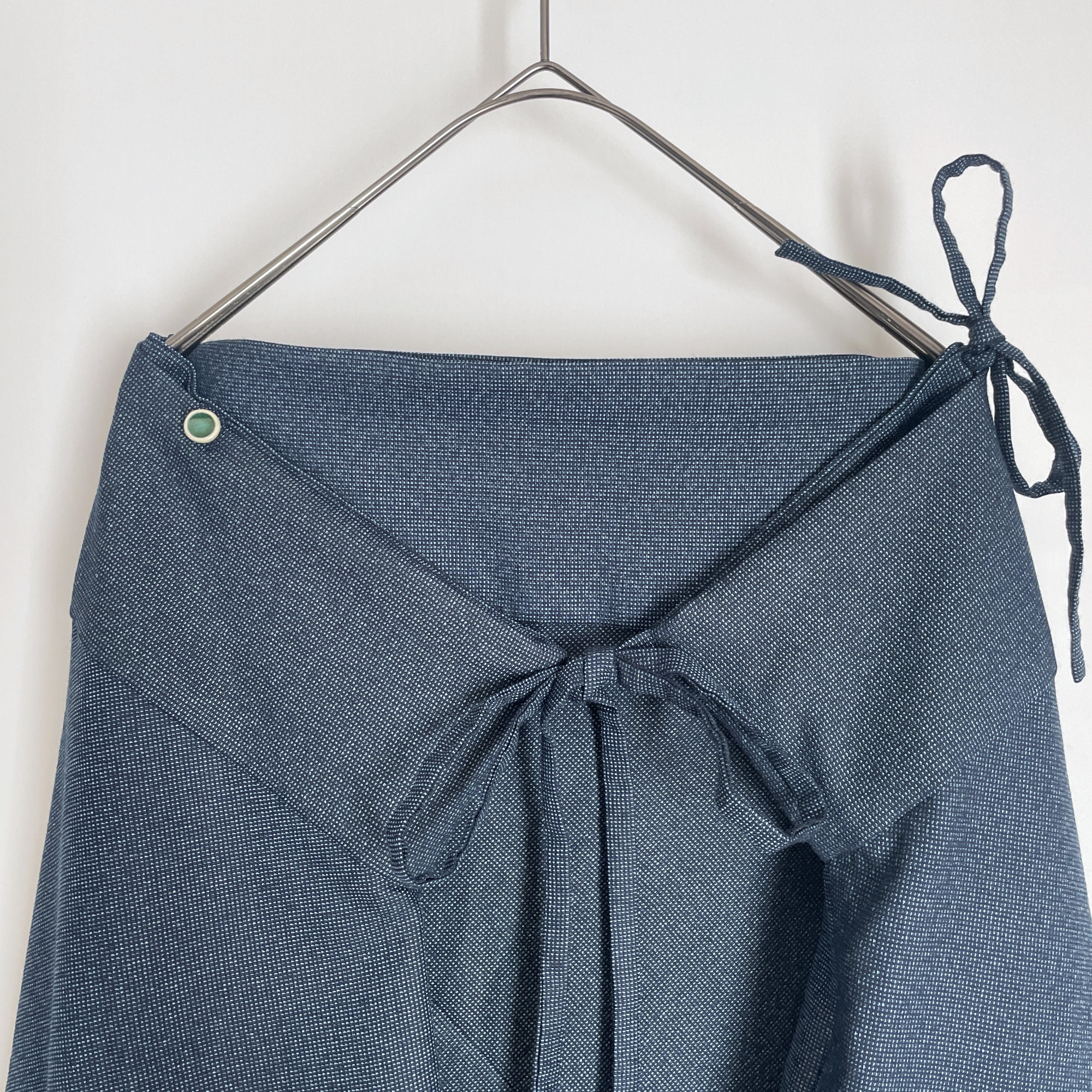 【1点もの】さんかくパンツ -ウール着物地 紺細かい格子柄  TRP630