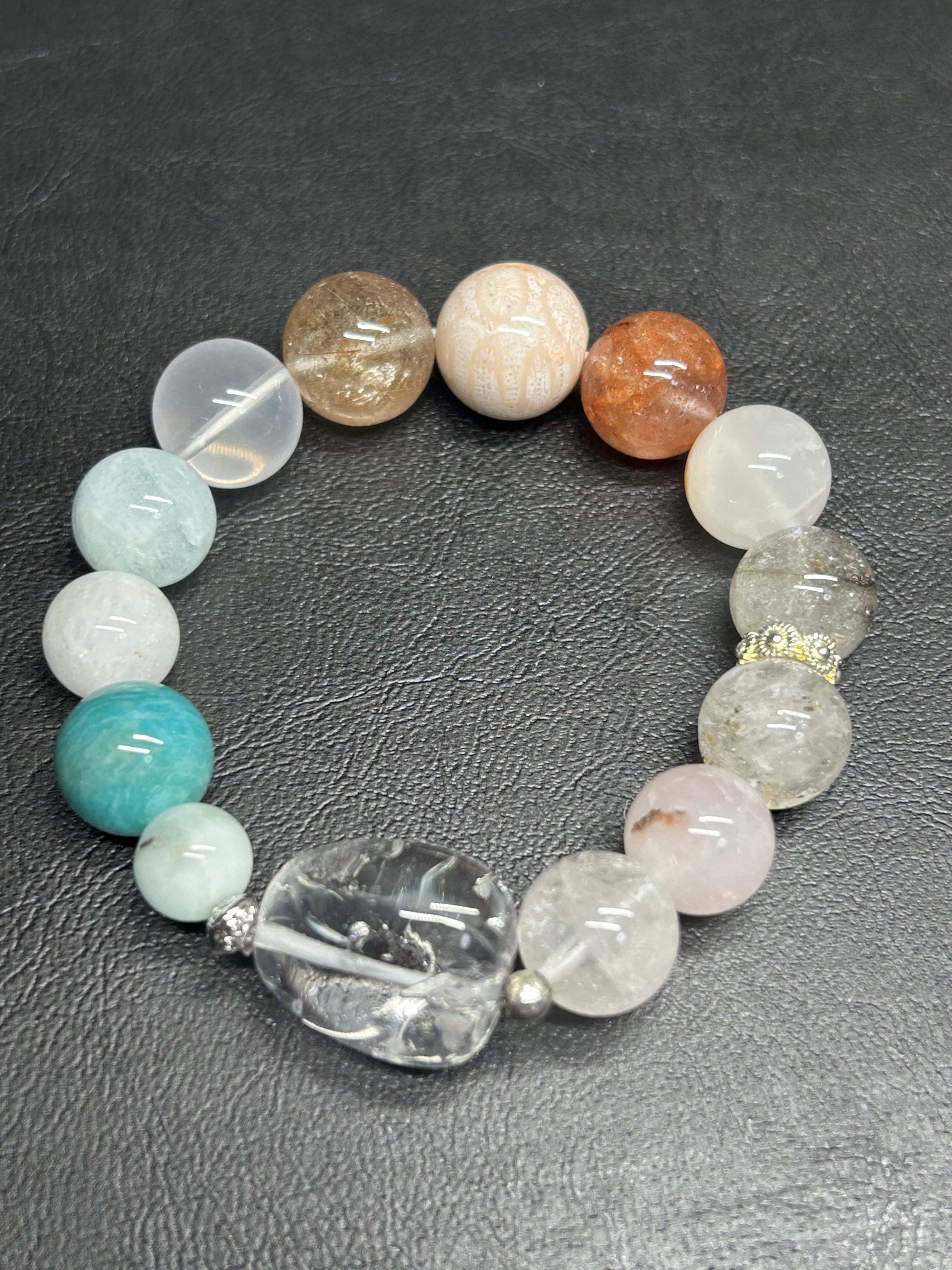 【パンダの工房】天然石カラフルミックスデザインブレスレット送料無料