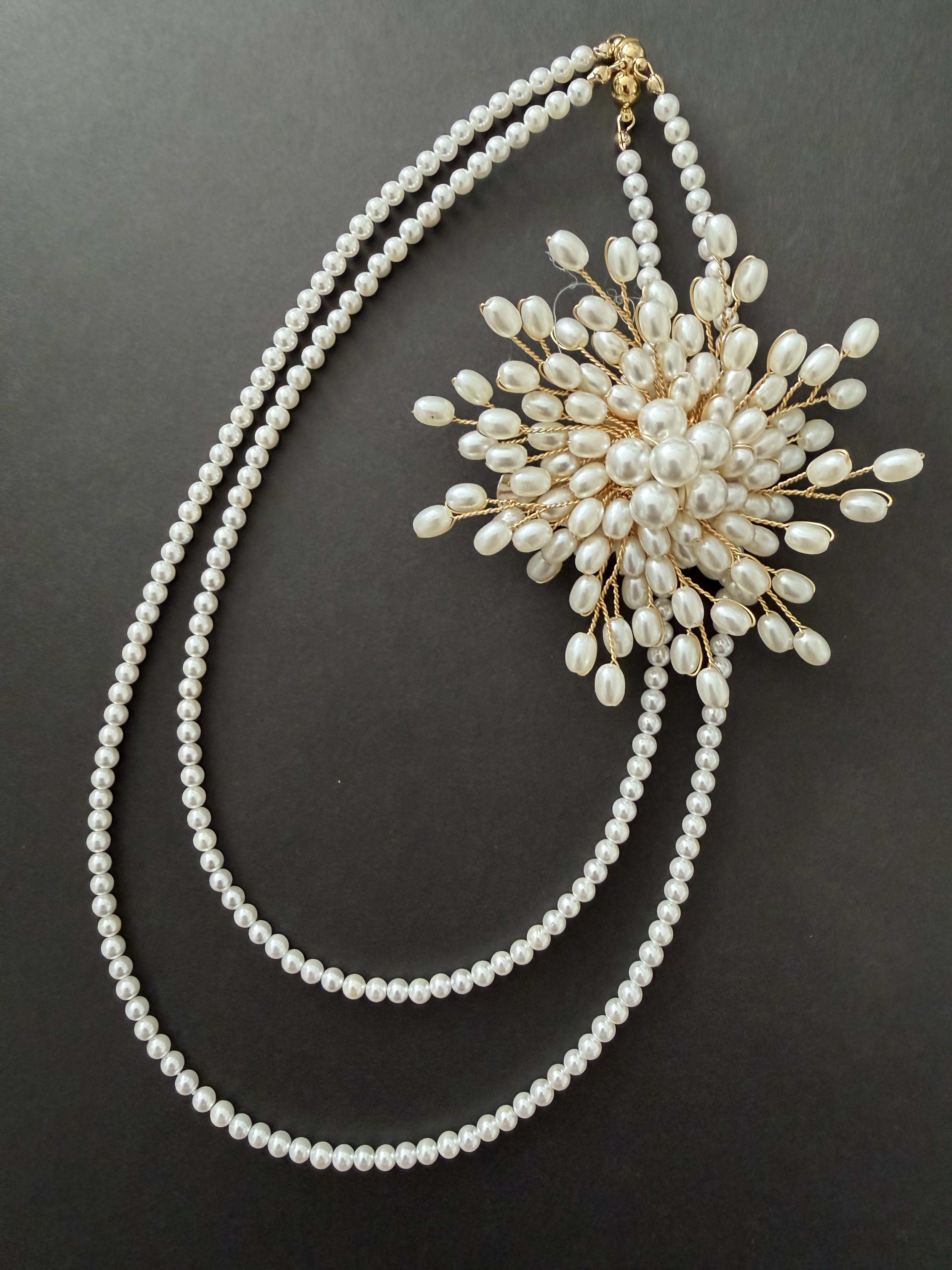 【超早割】〈3Way＊華奢パールネックレス〉〈パールブローチ＊華〉