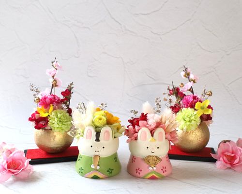 新作2026【新春飾りとhinaうさちゃん❀花音】新春 春アレンジ ひな祭り