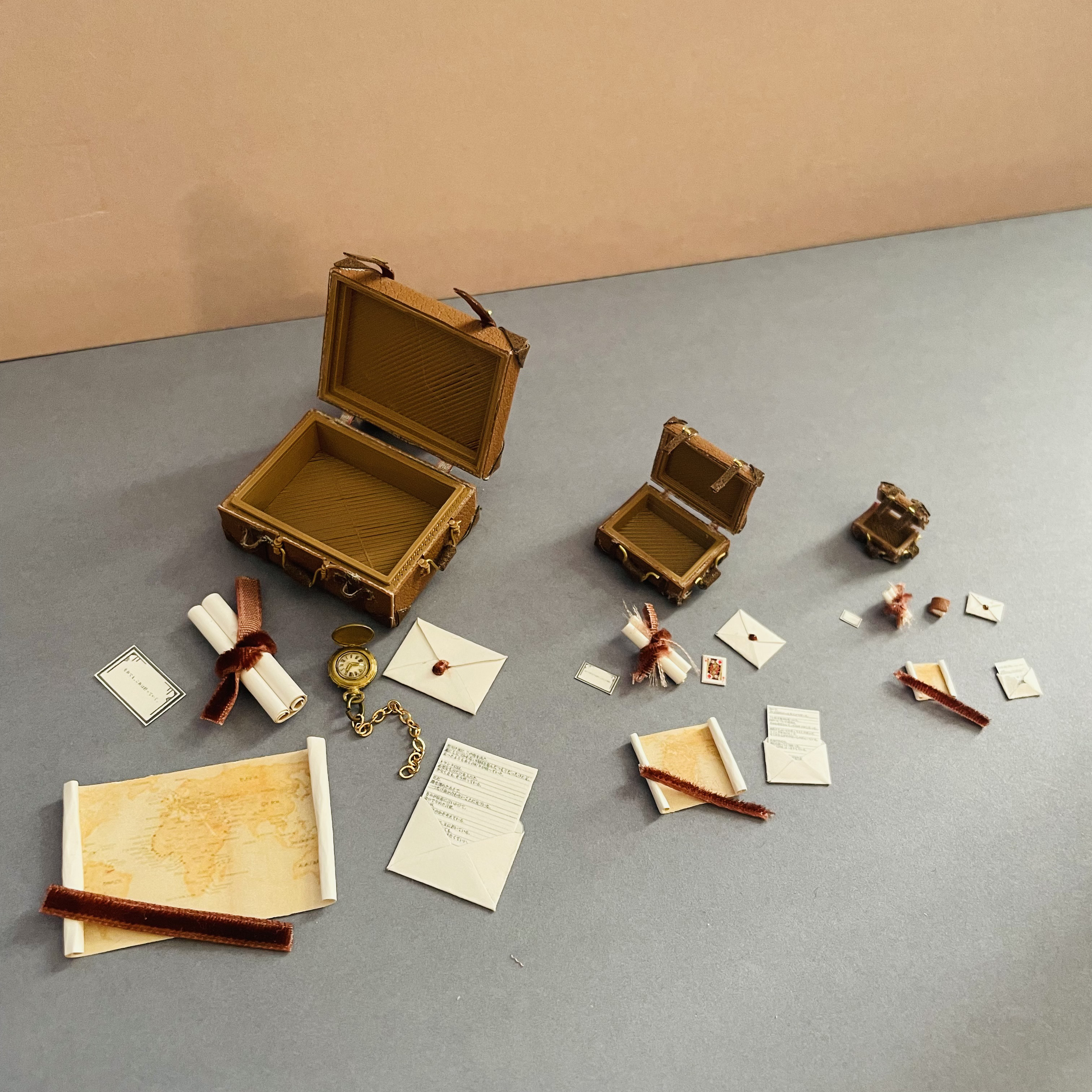 ミニチュアトランク 3サイズセット｜手紙と小物入り