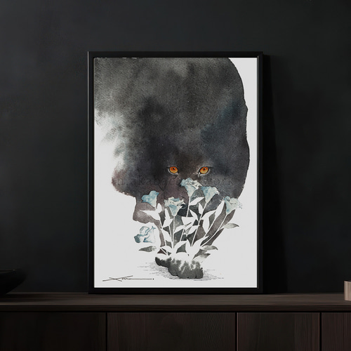 狩人豹／油彩画原画 黒豹_水彩原画_イラスト イラスト n.akabae 通販 20229037｜Creema
