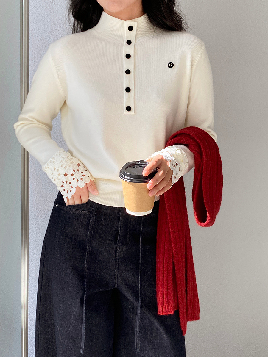 秋レディースハーフボタンのタートルネックニットインナー【返品・交換可】品質最優先25-630