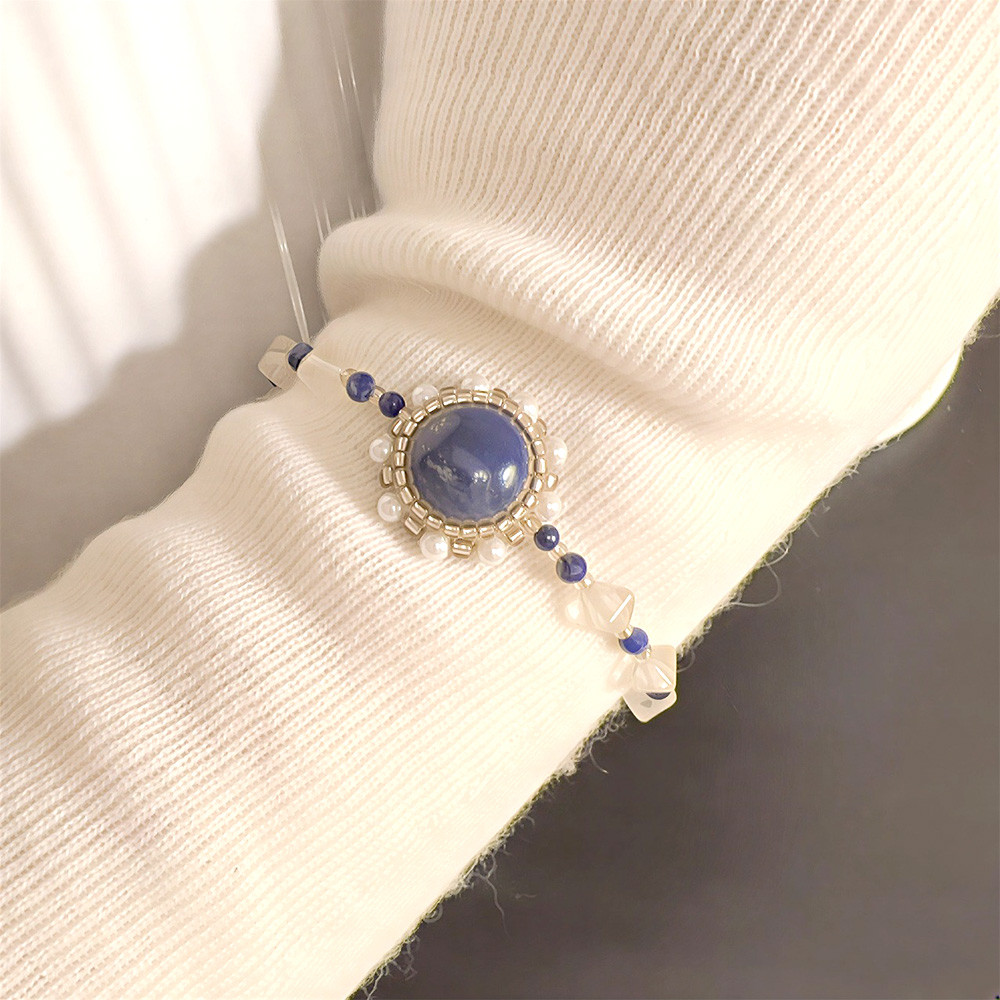 【選べる10色】天然石とインポートパールのビーズ刺繍ブレスレット｜レトロ アンティーク風 ｜ラピスラズリ｜ローズクォーツ