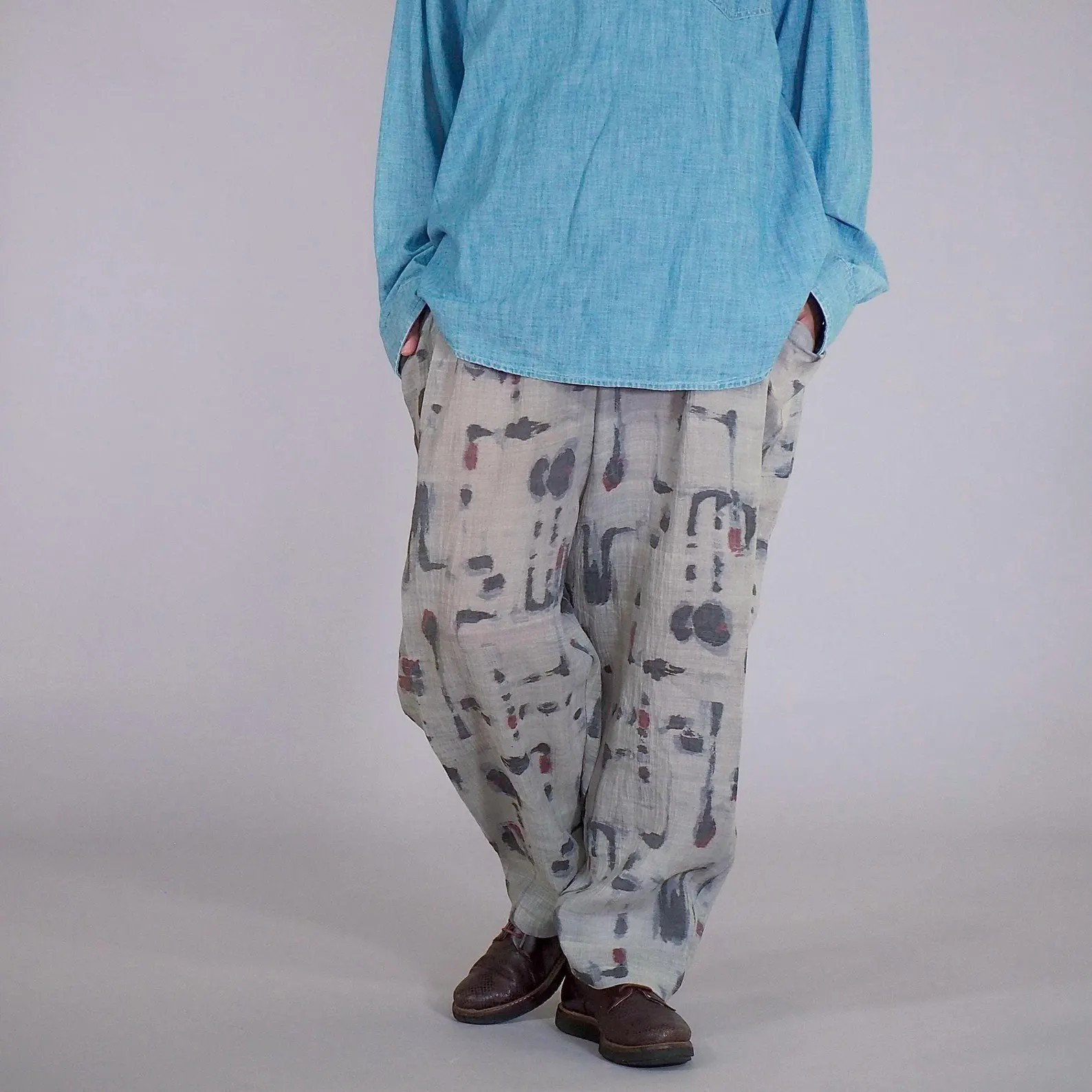 着物リメイク 一点物 ノラパンツ Noragiスタイル ワイドシルエット テーパードパンツ メンズ3L