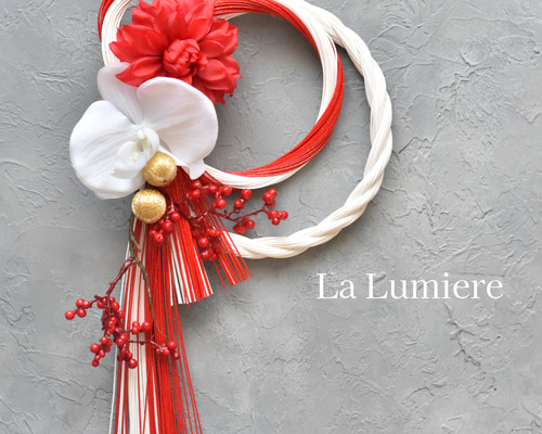 胡蝶蘭 しめ縄飾り】お正月飾り 水引きリース 水引き飾り 南天 しめ縄