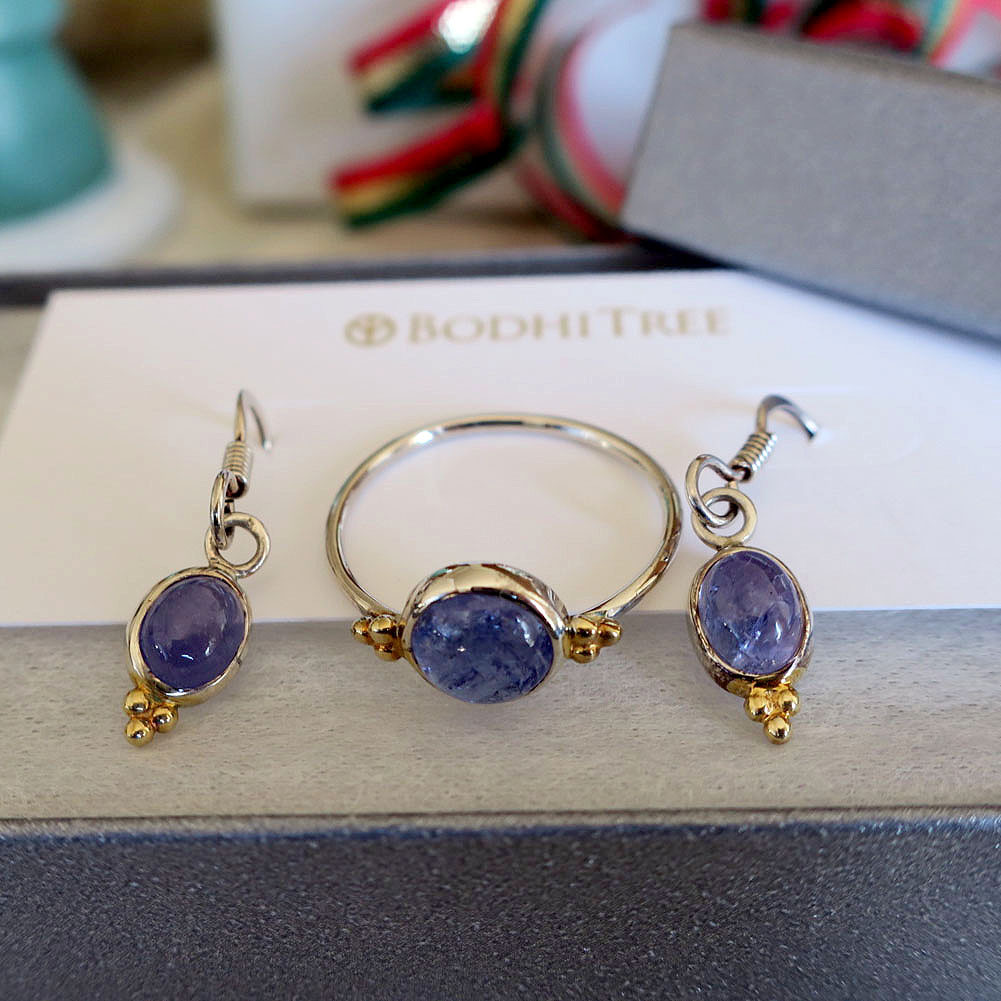 タンザナイト リング＆ピアス セット 12月誕生石 ラベンダー エスニック 新作2026 ご自愛福袋2026