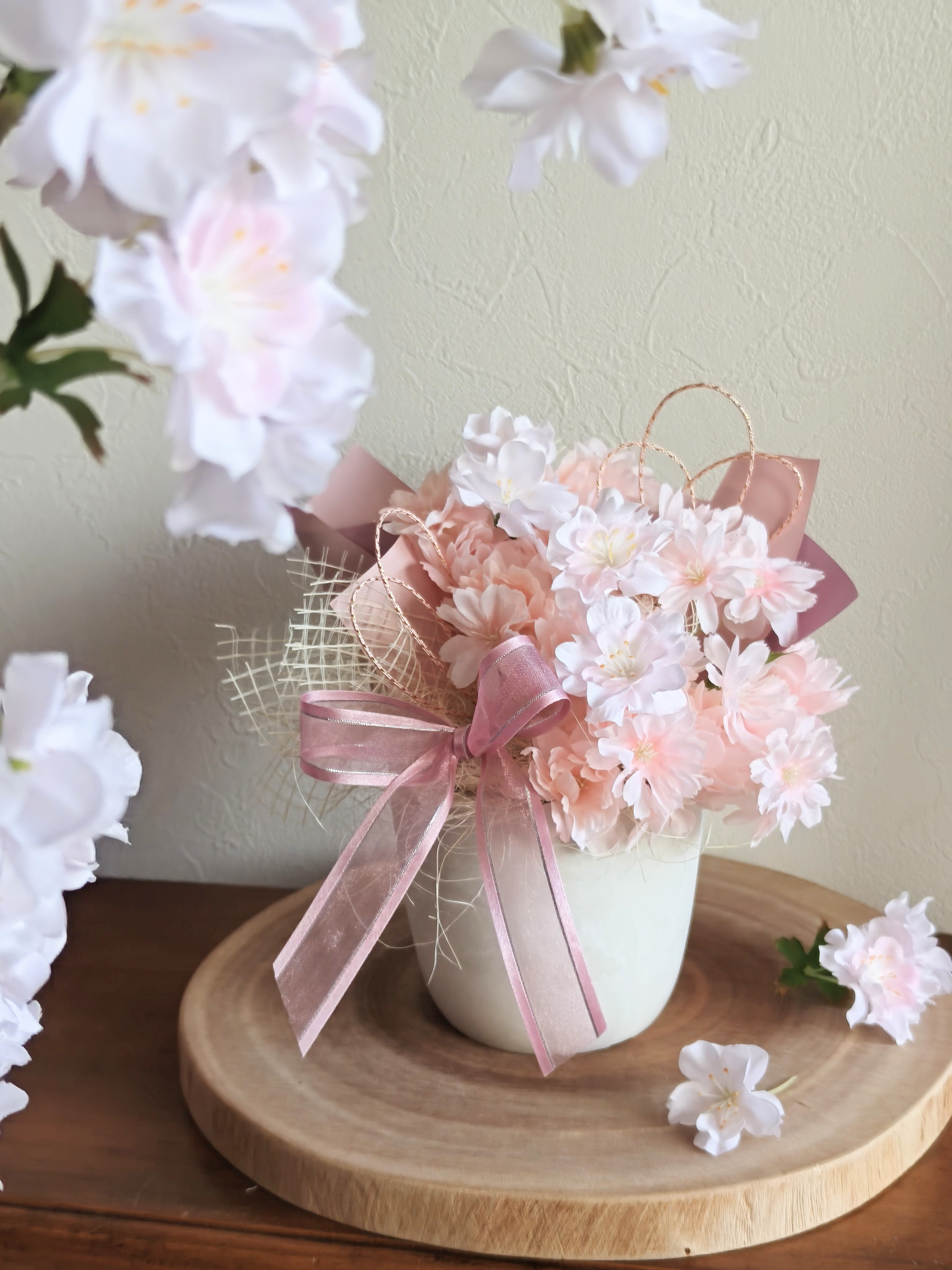 八重桜のアレンジメント　桜2026 インテリア　お祝い花　入学祝い　母の日　店舗装飾　桜2026 新作