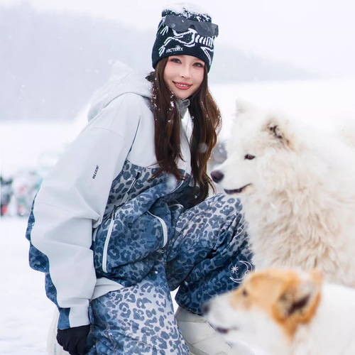 25-26 スノボウェア 上下セット ヒョウ柄 撥水 メンズ レディース