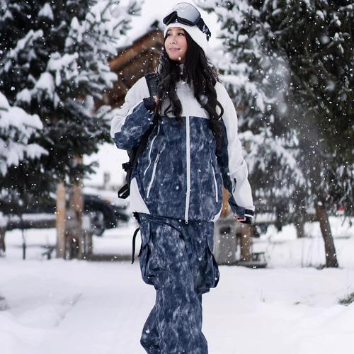 25-26 スノボウェア 上下セット ヒョウ柄 撥水 メンズ レディース