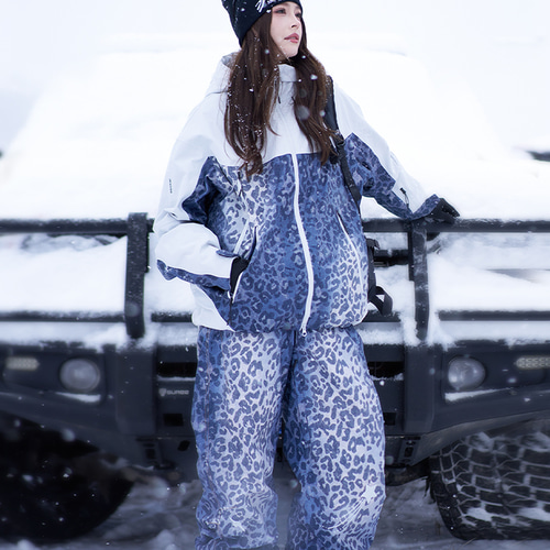 25-26 スノボウェア 上下セット ヒョウ柄 撥水 メンズ レディース
