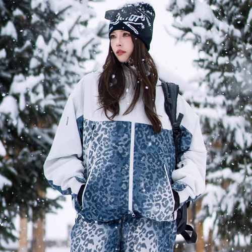25-26 スノボウェア 上下セット ヒョウ柄 撥水 メンズ レディース