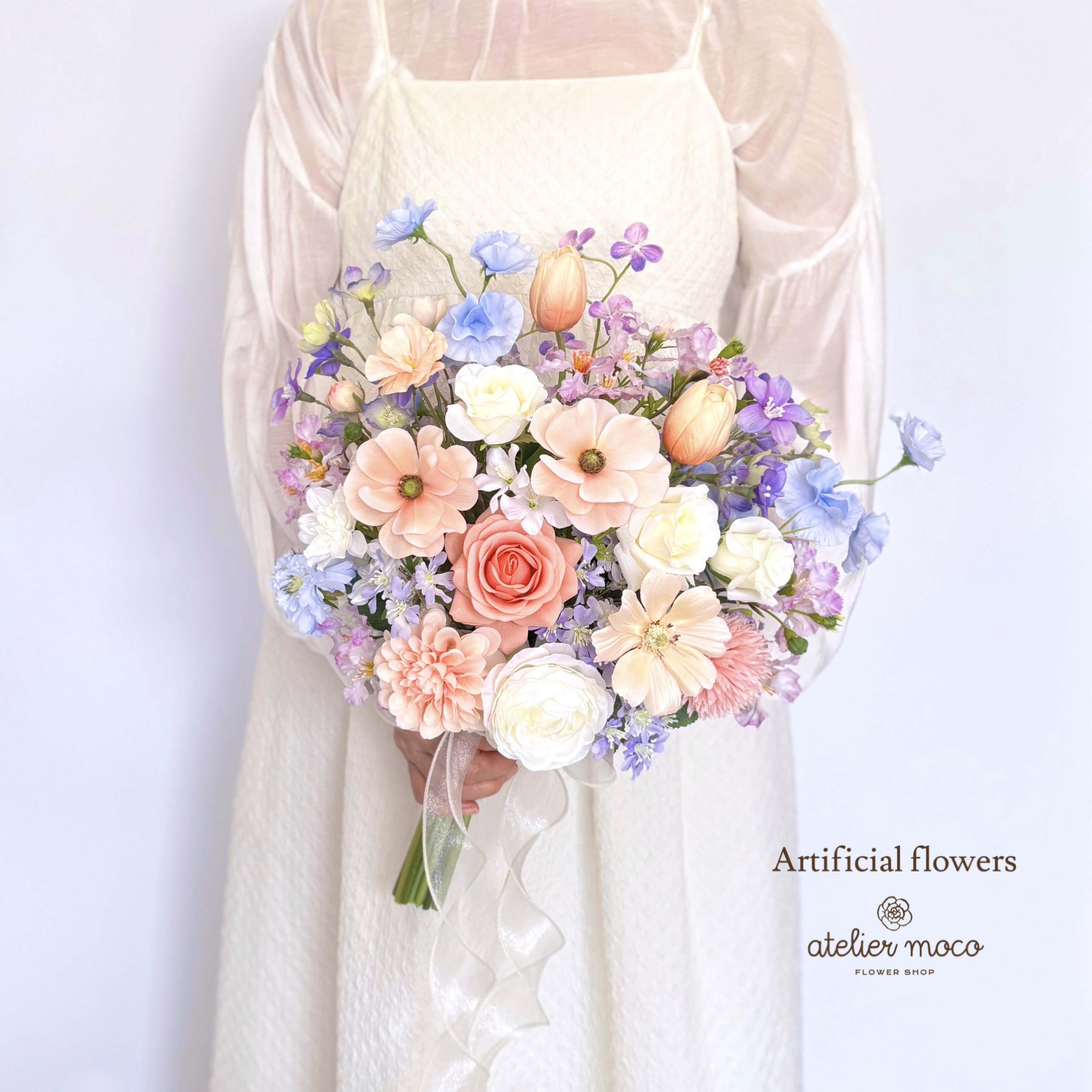 【オーダーメイド】シャーベットカラーの カラフル クラッチブーケ（造花・ウェディング・結婚式・前撮り・フォト）