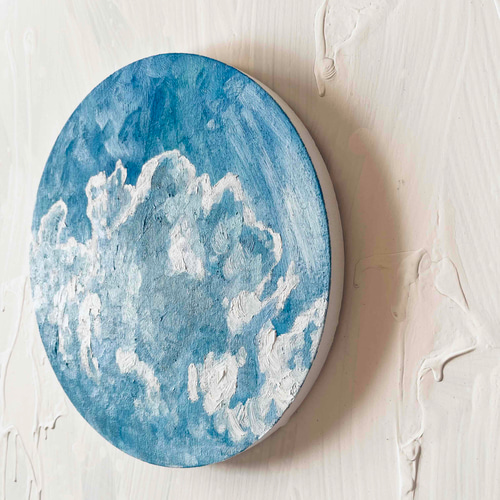 油彩画 原画「空 その7」丸形アートパネル 直径25cm インテリア 絵画