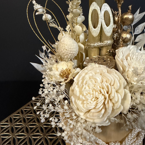 SALE【ミニ門松】ゴールドと白の大人可愛いお正月飾り しめ縄